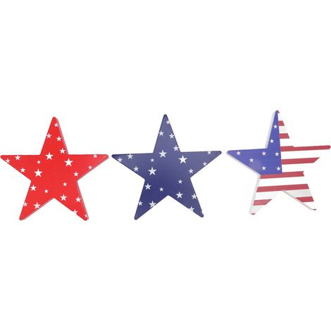 3 Pièces Blocs de Bois Étoiles Patriotiques pour Fête Nationale Américaine, Ornements Pentagramme 4 Juillet, 150mm (1/5)