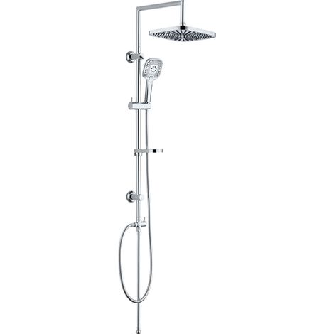 Edouard Rousseau - Colonne de Douche Sans Robinetterie MANLY - Tête 202 x 202 mm Orientable - Douchette 5 Jets - Bras Inox Chromé - Flexible 1,50 m (1/3)