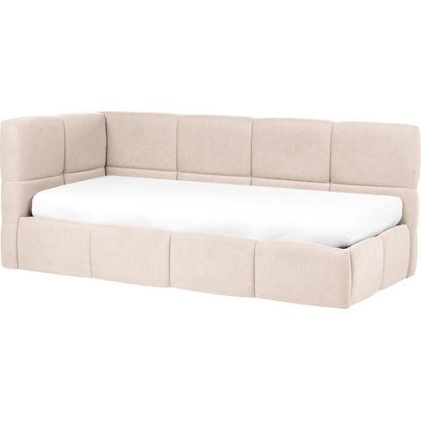 Left Hand Daybed Light Beige Fabric Upholstered Frame EU Single 3ft with Ottoman Storage L-Shaped JACOU (1/5)