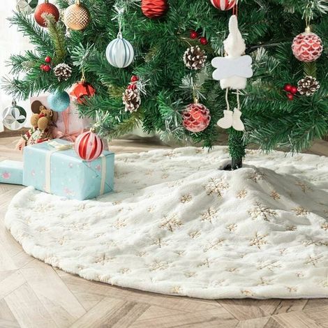 Jupe De Sapin - Diamètre 90 Cm - En Fausse Fourrure Et Tissu Non Tissé - Pour Arbre Jusqu'à 1,5 M - Décoration De Noël Intérieur Extérieur (1/5)