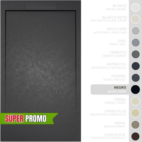 SOULBATH Plato de Ducha Extraplano Antideslizante – Resina Gel Coat - Textura Liso/Piedra – NEGRO - 100x80 - Extraplano 3cm - Incluye Válvula desagüe y Rejilla integrada mismo color (1/5)