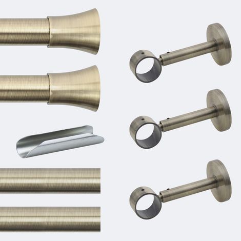 Kit de tringle à rideaux Bronze 300cm Diam.28mm Embout Pommeau - Fixation Mur - Boulet (1/3)