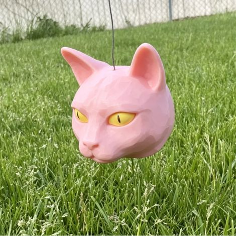 Mangeoire à écureuils en forme de tête de chat - Création imprimée en 3D - Rose -