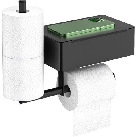 Toilettenpapierhalter – Selbstklebend – Edelstahl – Schwarz – Mit Aufbewahrungsbox – Modernes Design