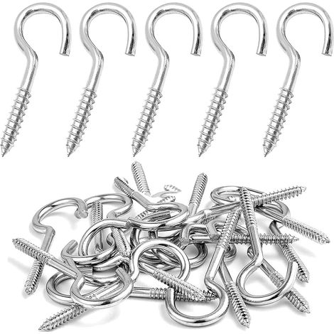 Lot de 100 crochets à visser en acier inoxydable - Crochets de plafond - Crochets à visser robustes (M2-32 mm)