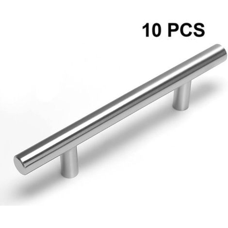 Paquete de 10 tiradores para armarios de cocina – distancia entre agujeros: 96 mm – tiradores para armarios de cocina fabricados en níquel cepillado (1/5)