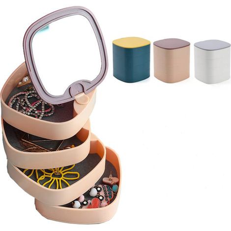 Organizer portagioie rotante con specchio 4 scomparti contenitore multiuso ED-12 (1/5)