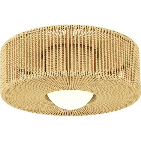 Plafonnier suspendu de style bohème avec douille LED G9 et abat-jour rond en corde de chanvre (1/5)