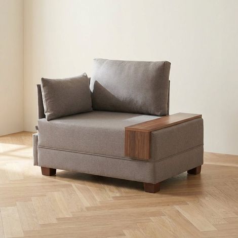 Modern Sessel Beigefarbene Stofffliege – links – mit Holztisch (1/5)