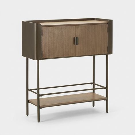 Meuble Toronto 100 X 42 X 110 Cm En Métal Et Bois De Sapin, Gris Et Marron, 3 Portes Et Étagère - Design Moderne (1/5)