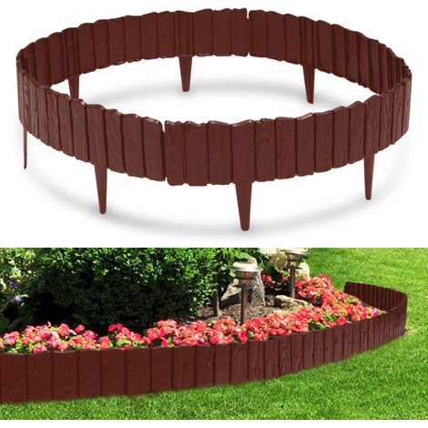 TolleTour 16 pièces Bordure de pelouse aspect bois Bordure de tonte bordure de parterre plastique pour jardin, prairie 9.2m Marron (1/5)