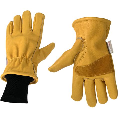 Gants de travail d'hiver pour hommes, gants en cuir de vachette coupe,vent et isolés pour la conduite et le travail, protection thermique chaude (1/5)