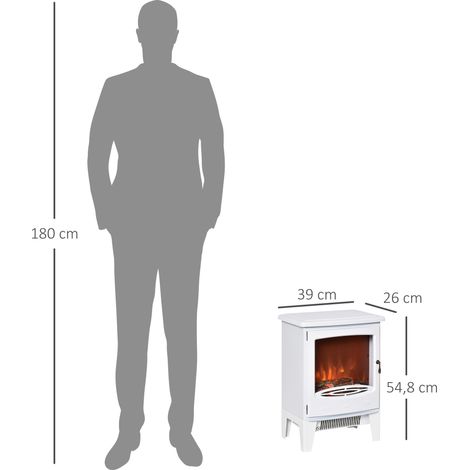 Cheminée électrique LED sur pied avec effet flamme 900/1800W, métal et ABS blanc, 39 x 26 x 54,8 cm, pour ambiance chaleureuse (1/5)