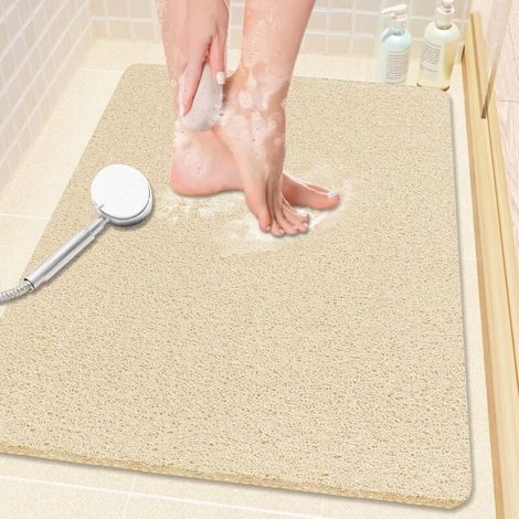Alfombrilla antideslizante para ducha de 61 x 40,6 cm – Esponja de PVC sin ventosas – Se drena y seca rápidamente – Para bañera y baño – Color caqui (1/5)
