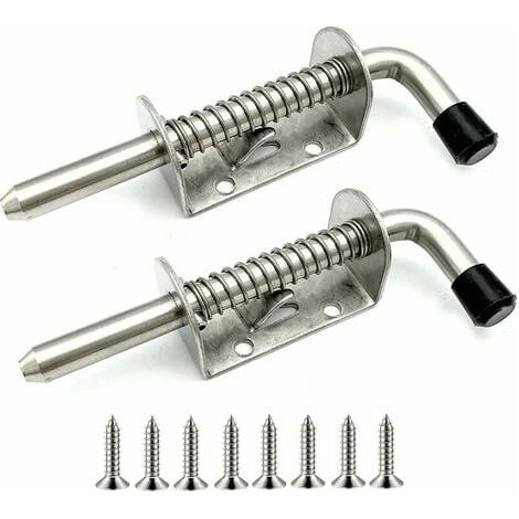 Lot de 2 verrous à ressort en acier inoxydable pour porte de garage, abri de jardin, cour, poulailler (128 mm) (1/3)