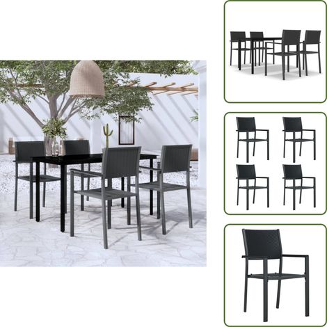 The Living Store Ensemble à manger de jardin 5 pcs Noir - Table de jardin (1/5)