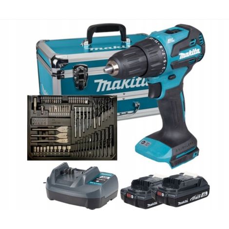 Taladro atornillador percusión MAKITA DHP490WVX7 18V 2x2Ah y caja de acceso 70pcs