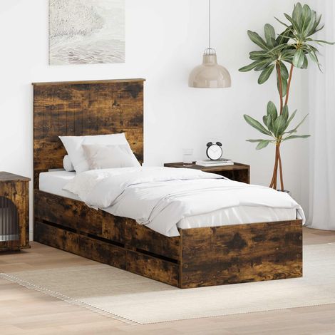 Bed Frame with Drawer Smoked Oak 75 x 190 cm Engineer Wood vidaXL (1/5)