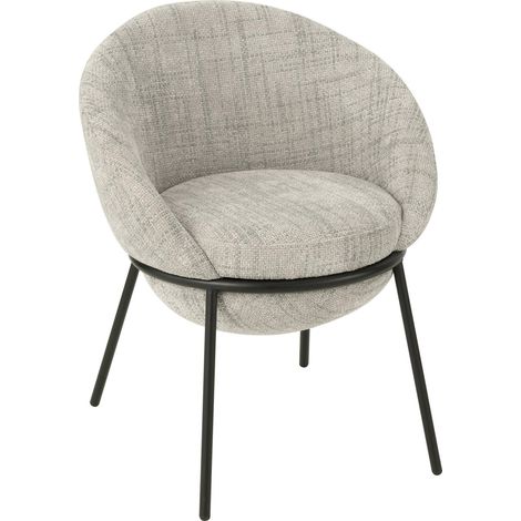 Chaise de salle à manger grise élégante pieds fer noir - Gris chiné et noir mat (1/5)