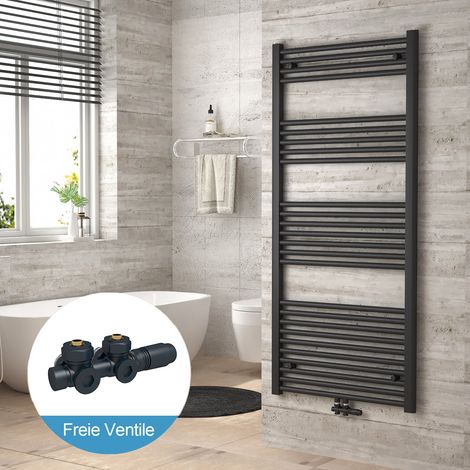 Heilmetz Radiadores toalleros de agua conexión intermedia Incluye conexiones de radiador 140x50cm Antracita Radiador + Antracita Válvula