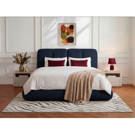 BOBOCHIC - Lit bas FARO tissu chenille  140x190 Bleu