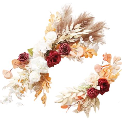 Künstlicher Blumen-Hochzeitsbogen mit Willkommensschild und hängender Blumendekoration (1/5)