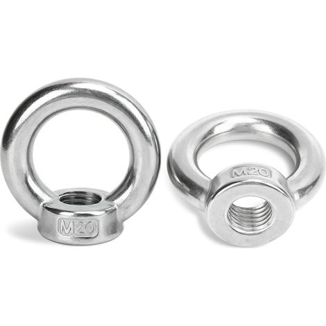 2Pcs Écrous à Anneau Marins, 700 kg/1200 kg/1500 kg Anneau de Levage en Acier Inoxydable Écrous Filetés Femelles Écrou à Boucle Écrou à œil pour Yachts, Bateaux à Moteur, Navires (M20) (1/5)