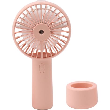 Leiser Handventilator mit Sprühfunktion, 2000-mAh-Akku, 3 Windgeschwindigkeiten, 2 Sprühmodi, 7 Turbinenflügel, USB-Anschluss, ideal für den Schreibtisch, rosa (1/5)