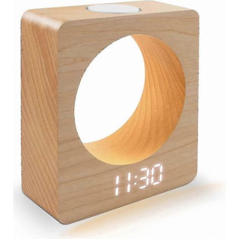 Réveil LED en bois avec veilleuse, 3 niveaux de luminosité, plusieurs options d'alarme pour la chambre, le bureau ou la chambre d'enfant, 80 µF (1/5)