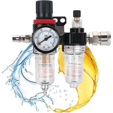 GABRIELLE 1/4 Druckluftregler Filter, Druckluft-Druckminderer, Druckluft-Wasserabscheider, Kompressor-Luftdruckregler mit Manometer für Kompressor und Druckluftwerkzeuge