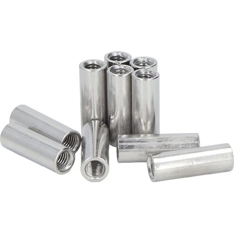 10 Pièces Écrou de Raccord Rond Tige Connecteur Fileté Femelle Inox 304 M8x1.25 12 L35mm (1/5)