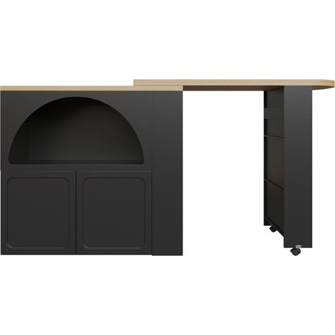 Table bar extensible avec rangement et roulettes, MDF noir 135-205 x 39 x 100 cm (1/5)