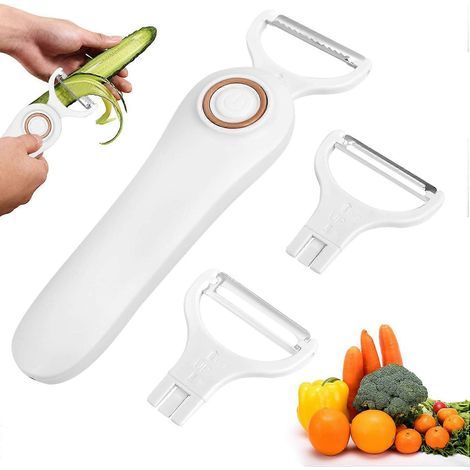 Éplucheur de pommes de terre électrique. éplucheur de cuisine portatif avec 3 têtes d'épluchage (piles non incluses).