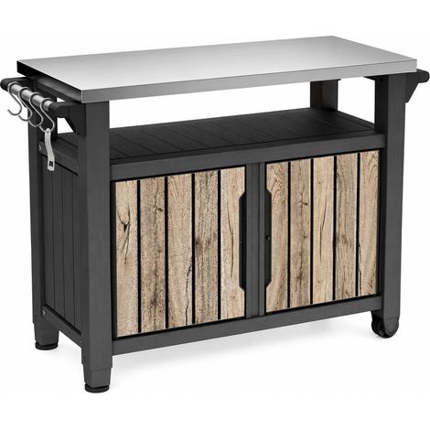 Table de barbecue UNITY XL Table de service aspect bois de pin 298 l avec plateau en acier inoxydable, portes, surface de rangement, suspensions, porte-rouleau d'essuie-tout (1/5)