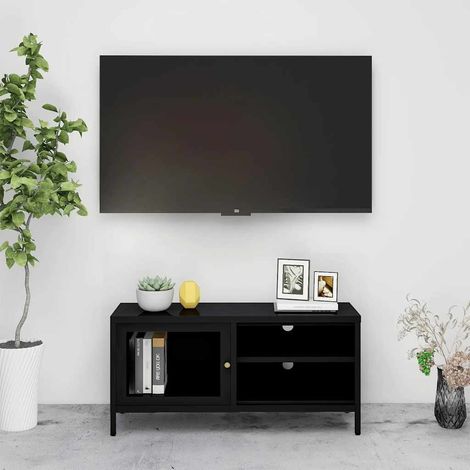 TV-Schrank Schwarz 90x30x44 cm Stahl und Glas (1/5)