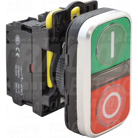 Botón doble ON-OFF, E-S, verde+rojo 1×NO+1×NC IP65