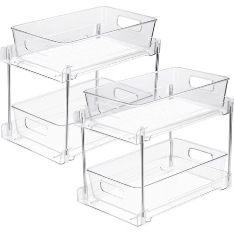 Set de 2 Organisateurs sous évier, 2 couches d'étagères de cuisine en acrylique transparent,Coulissant multifonction Rangement sous Evier pour Cosméti (1/5)
