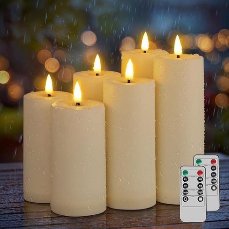 6 Bougies LED Extérieures Étanches, Flamme 3D Ivoire avec Minuterie & Télécommande, pour Jardin et Événements en Plein Air (1/5)