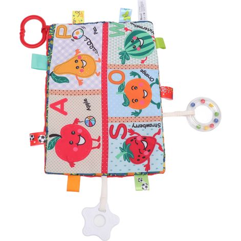 Couverture de sécurité multifonctionnelle Baby Tags pour apaiser les bébés, avec un anneau de dentition en forme d'étoile de mer et un tissu doux imprimé de fruits (rouge pastèque au dos). (1/5)