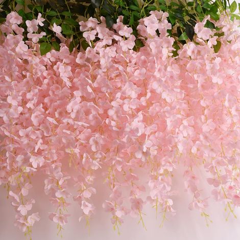 Ghirlanda di glicine artificiale con 14 steli da appendere, perfetta per decorazioni di matrimoni, giardini e feste (14 steli rosa) (1/5)