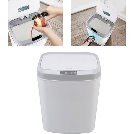 Poubelle intelligente à capteur 16 L pour la maison - Cuisine, salon, chambre, salle de bain - Poubelle électrique automatique, version à piles 16 L, blanc haut de gamme (1/5)