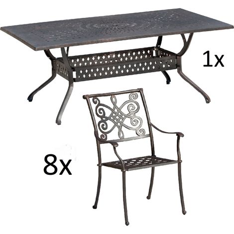 Inko 9-teilige Sitzgruppe Alu-Guss bronze Tisch 215x107x74 cm cm mit 8 Sesseln Tisch 215x107 cm mit 8x Sessel Nexus (1/5)