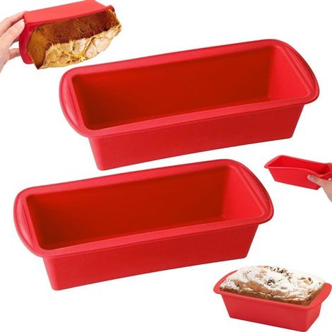 2 pièces - Moule à gâteau en silicone - Moule à pain - Moule rectangulaire en silicone - Moule à pain de mie - Moule à gâteau flexible en silicone - Matière : silicone - Rouge - Convient pour la cuiss (1/5)