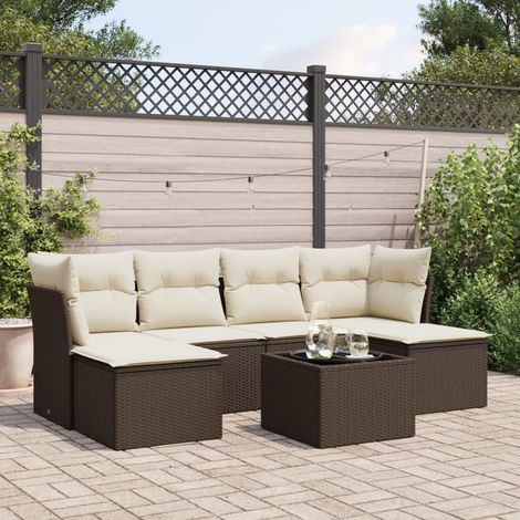 vidaXL Set Divani da Giardino 7 pz con Cuscini Marrone in Polyrattan (1/3)
