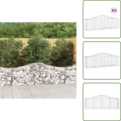 Paniers à gabions arqués 5 pcs 200x50x60/80 cm Fer galvanisé - Panier Gabion - Mur Gabion - Clôture Gabion - Décoration Jardin - Barrieres Jardin (1/5)