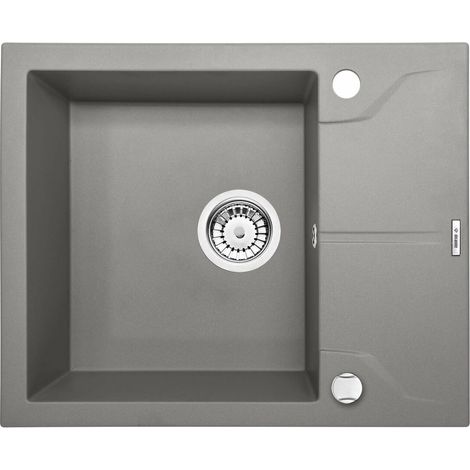 Lavello a vasca singola in granito con gocciolatoio, grigio metallizzato, acciaio ZQN S11A