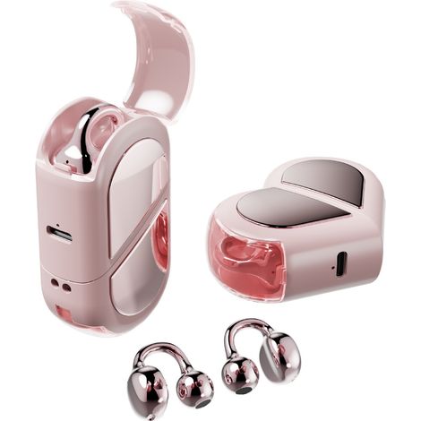 Mini casque gaming Bluetooth rose créatif en forme de cœur avec clips d'oreille rotatifs, faible latence et design exqui (1/5)