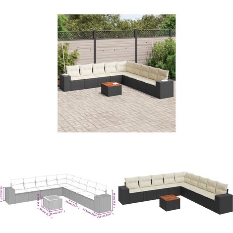 10-tlg. Garten-Sofagarnitur mit Kissen Schwarz Poly Rattan - Gartenmöbel Set - PE-Rattan Möbel - Outdoor Lounge - Esstisch - Gartenecke - Home & Living (1/3)