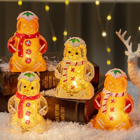 Lot de 4 décorations de Noël lumineuses en forme de bonhomme de neige en pain d'épices, décorations de Noël, fournitures de décoration de fête (1/5)