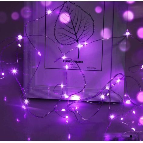 Guirlande lumineuse LED, 1 m, 10 LED, micro-guirlande lumineuse, fonctionne avec une pile bouton CR2032, idéale pour les fêtes, le jardin, Noël, Halloween et les mariages (violet), lot de 20. (1/5)